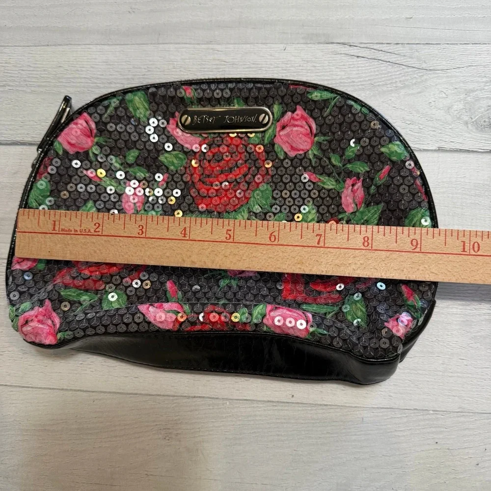 Betsey Johnson‎ Rose Pattern Sequin Cosmetic Bag/Pouch